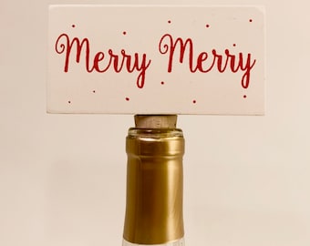 merry merry — painted wood block wine stopper