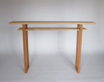 Handmade Narrow Bar Table: Small Breakfast Bar Console with Shelf