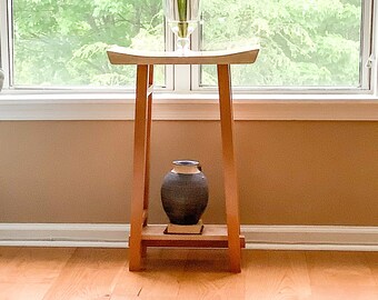 Handmade Modern Side Table: Unique Narrow End Table with Shelf