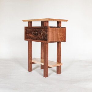 The Encore Nightstand - wood table with drawer and shelf, small bedside table/ narrow end table- Asian Style Table