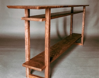 Long Narrow Wood Table with Two Shelves: Console Table for Hallways, Entryway Table, Sofa Table