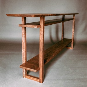 Long Narrow Wood Table with Two Shelves: Console Table for Hallways, Entryway Table, Sofa Table