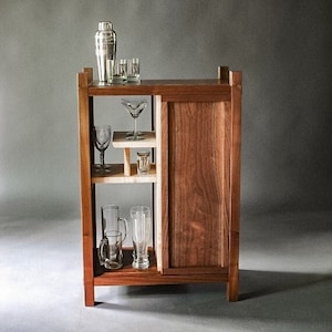 BAR CABINET: Liquor Cabinet, Dry Bar, Modern Wood Bar Handmade Custom Furniture image 1