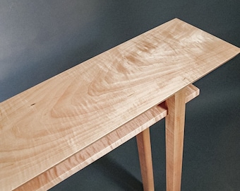 Tiger Maple Narrow Console Table: Mid Century Modern Entryway Furniture