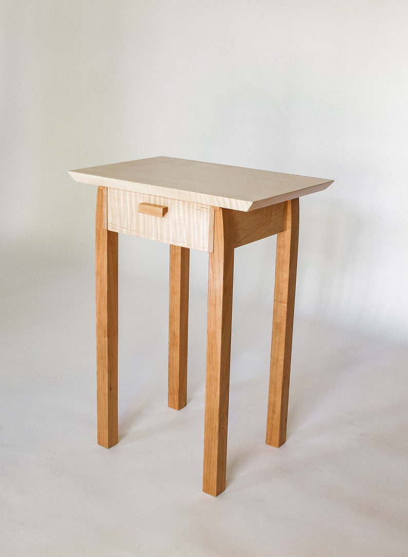 End Table With Drawer Tiger Maple & Cherry Narrow End Table, Accent