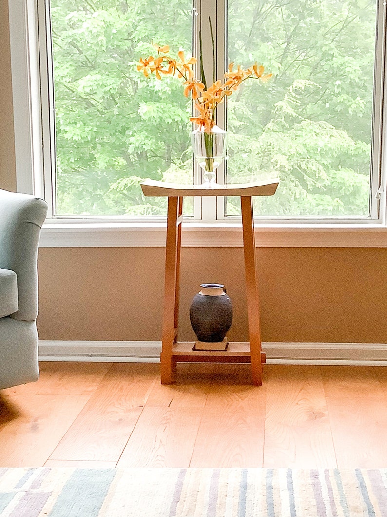 Small Side Table: Tiger Maple & Cherry Narrow End Table/ Entry Table image 1