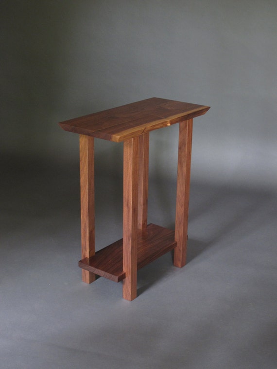 Small Table w/ Low Shelf narrow end table live edge wood ...