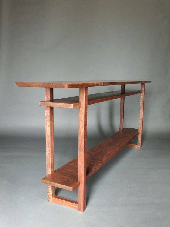Long Narrow Wood Table with Two Shelves: Console Table for
