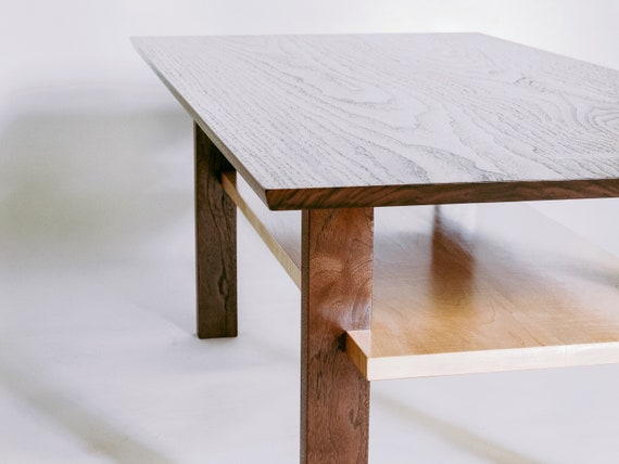Classic Coffee Table - Narrow Living Room Table with Shelf- Minimalist Art/ Luxury Home Decor