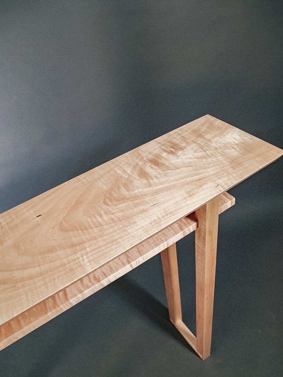 Tiger Maple Narrow Console Table: Mid Century Modern Entryway