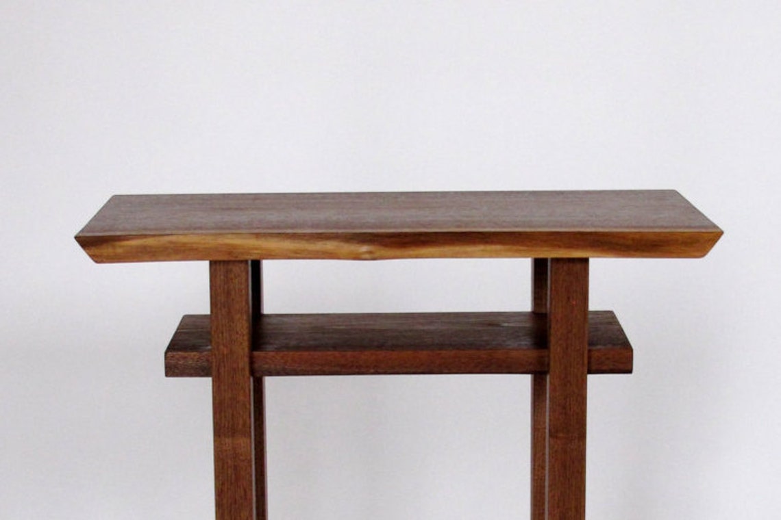 Narrow Modern Wood Entry Table Live Edge Tall Table for Hallways, Small Side Tables, or Accent