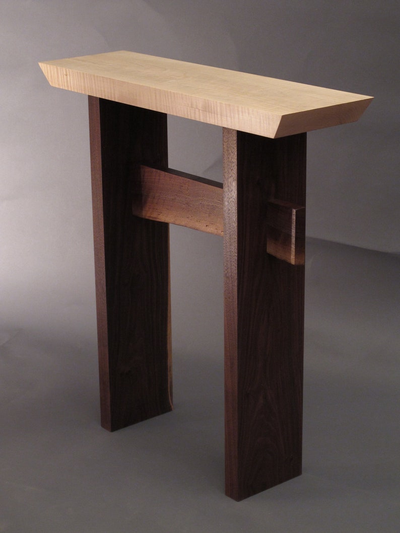 Narrow Side Table W Live Edge Stretcher Small Console Image 0