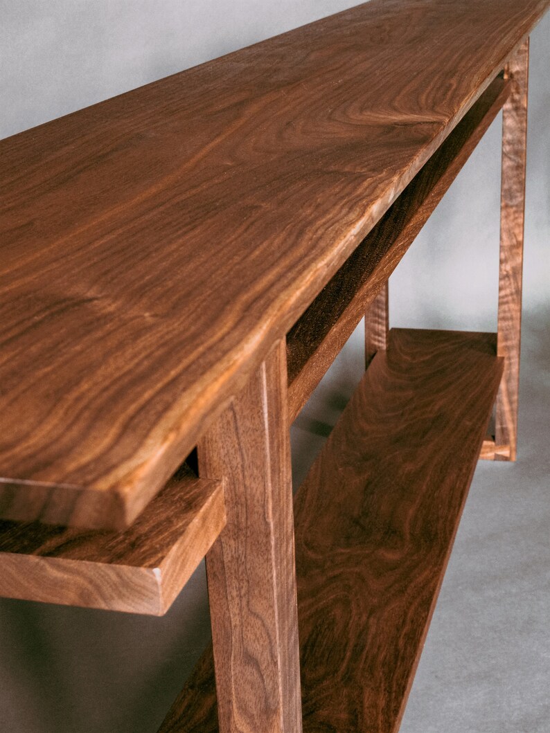 Long Narrow Wood Table with Two Shelves Console Table for