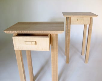 Pair of Nightstands- Small Bed Side Tables, Set of Narrow End Tables with drawers: Modern Wood Furniture- Handmade Custom Tables