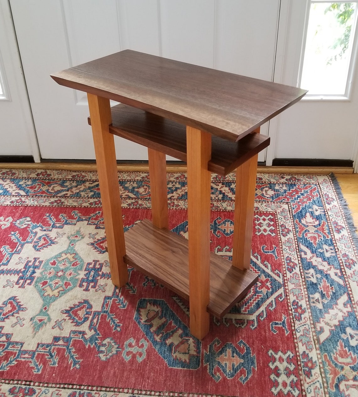 2 Shelf Table Narrow End Tables in Cherry and Walnut Live Edge Wood