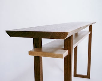 Live Edge Walnut Japanese Console Table with Shelf - Narrow Sofa Table
