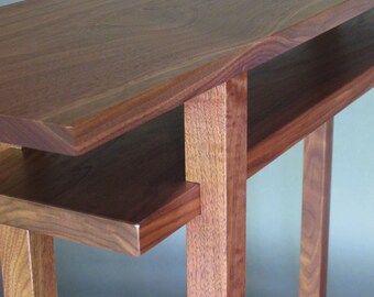 Narrow Walnut Console Table with Shelf: Mid-Century Modern Entryway Table