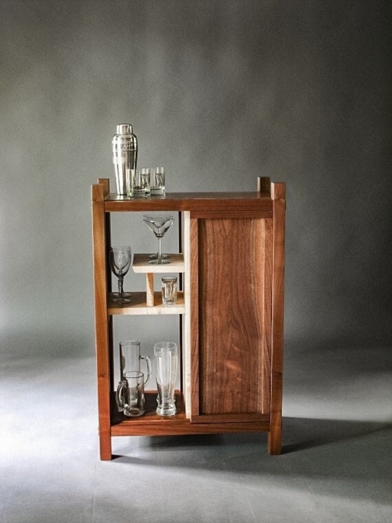 BAR CABINET: Liquor Cabinet, Dry Bar, Modern Wood Bar Handmade Custom Furniture image 1