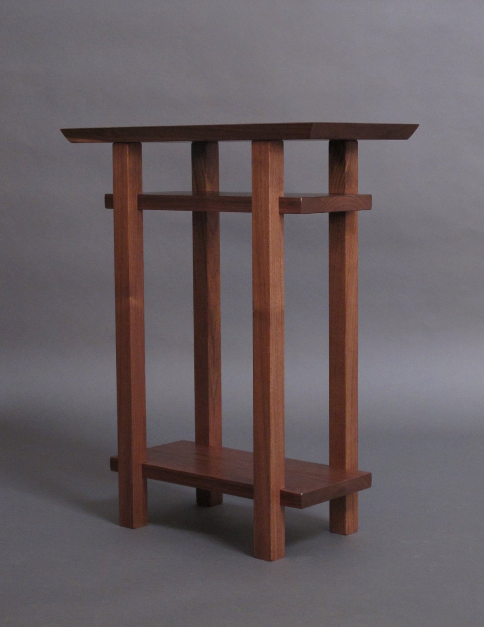 Small Narrow Wood Table With Two Shelves Small Side Table, Narrow End