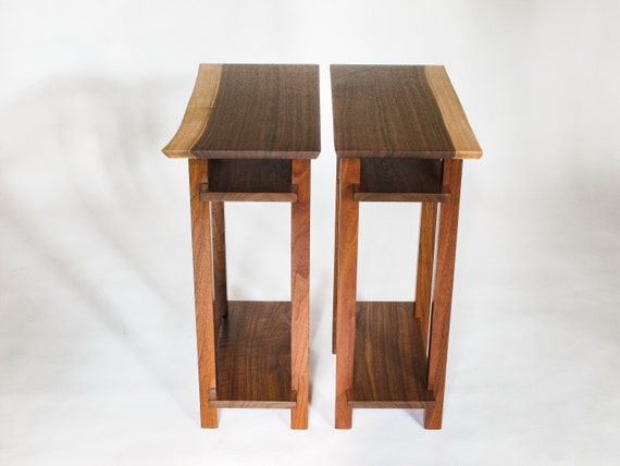 Side Table With Shelf, End Table With Shelf, Narrow End Table