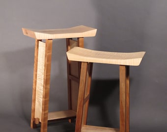 Counter Height Bar Stool/ Kitchen Stool/ Vanity Seat- Handmade Custom Wood Furniture- SHAPED COLLECTION