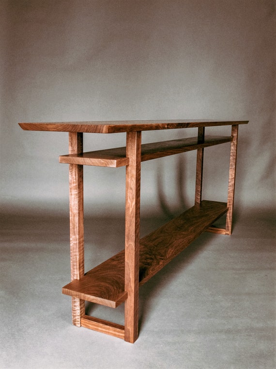 Long Narrow Wood Table With Two Shelves Console Table For Etsy