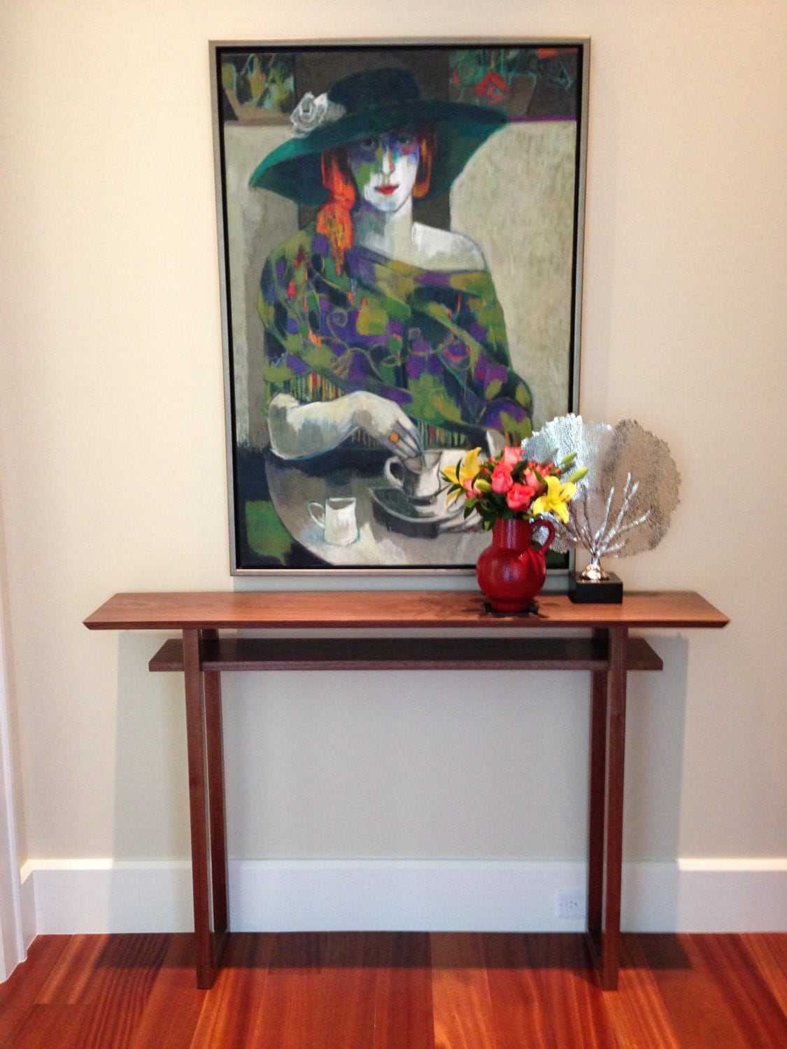 Narrow Walnut Entryway Console Table: Modern Foyer Table ...