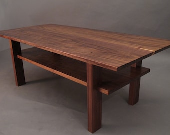 Handcrafted Walnut Coffee Table – Mid-Century Modern, Solid Wood with Shelf