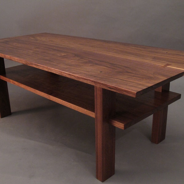 Handcrafted Walnut Coffee Table – Mid-Century Modern, Solid Wood with Shelf
