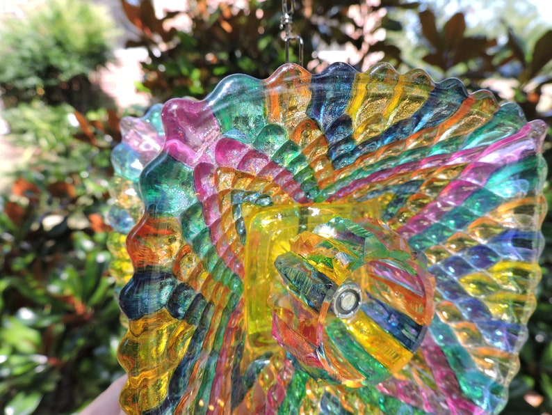 Glass Flower Spinner RS150 Hand Painted Suncatcher Yard Art Recycled