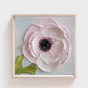 Italian Anemone Oil Impasto Painting: Soft Pink Floral Art, Frame not Included