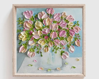 Custom Tulip Oil Impasto Painting: Cottage Chic Floral Art, Frame not Included
