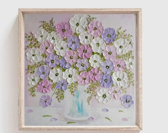 Custom Pastel Wildflower Oil Impasto Painting, Impressionistic Oil Floral Painting,Frame not included