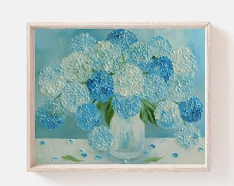 Original Hydrangea Oil Impasto Painting: Custom Floral Home Decor, Frame not Included
