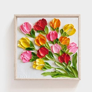 Custom Bright Tulip Oil Painting Impasto Painting ,4" x 4" up to 12"x 12" Tulip Oil Painting,,Frame not included