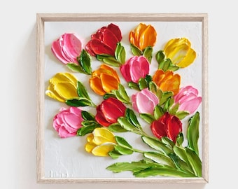 Custom Bright Tulip Oil Painting Impasto Painting ,4" x 4" up to 12"x 12" Tulip Oil Painting,,Frame not included