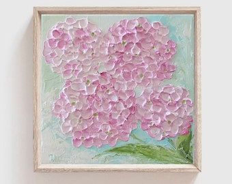 Pink Hydrangea Oil Impasto Painting  , Frame not Included