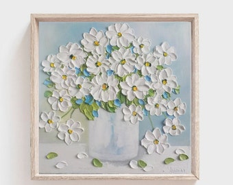 White Daisy Oil Impasto Original Painting, Custom Painting, White Daisy  Still Life  Painting,Frame not included