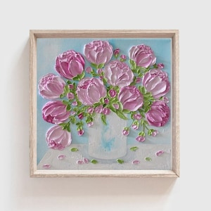 Pink Peonies Impasto Painting, Custom Impasto Peony Oil Painting,Frame not included, Frame not Included