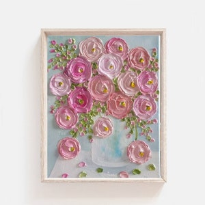 Custom Original Ranunculus Impasto Painting, Cottage Chic Painting,Impasto Floral painting,Frame not included image 1