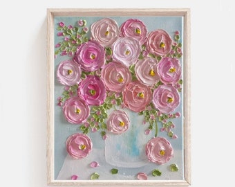 Custom Original Ranunculus  Impasto  Painting, Cottage Chic Painting,Impasto Floral painting,Frame not included