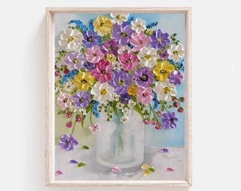 Custom Wildflower Oil Painting, Impasto Floral Art