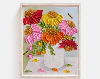 Custom Cone Flowers and Bee Impasto Oil Painting, Frame not Included