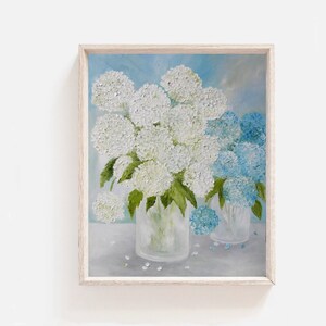 Original Blue and White Hydrangea Impasto Oil Painting, Fine Art Oil Painting, Hydrangeas, Frame not Included
