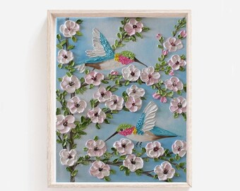 Custom Hummingbird Oil Impasto Painting, Hummingbird Oil Painting, Bird Painting, Frame not included