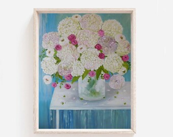 Custom Hydrangea Oil Painting: Impasto Floral Art, Choose Your Colors, Frame not Included