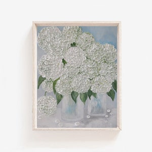 Original Double White Hydrangea Impasto Oil Painting, Fine Art Oil Painting, Hydrangeas, Wedding, Home Decor, Fine Art  , Frame not Included
