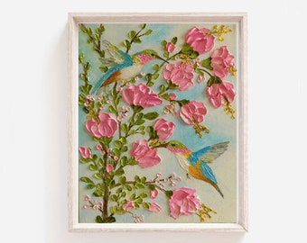 Custom Hummingbird Oil Impasto Painting, Hummingbird Oil Painting, Bird Painting,Frame not included