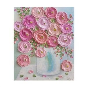 Custom Original Ranunculus Impasto Painting, Cottage Chic Painting,Impasto Floral painting,Frame not included image 2