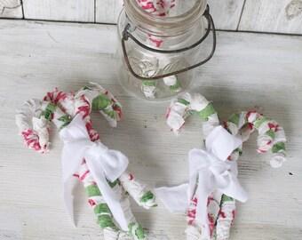 Upcycled Vintage Quilt Wire Candy Canes, Handmade Candy Canes, Christmas Ornies
